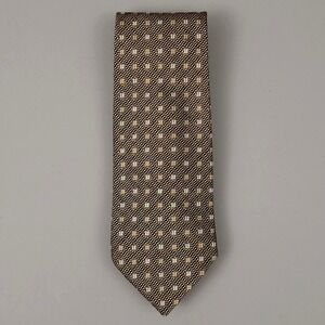 Gianluca Isaia Tie Mens OS Brown Gold Geometric Silk Made in Italy Hand Finished